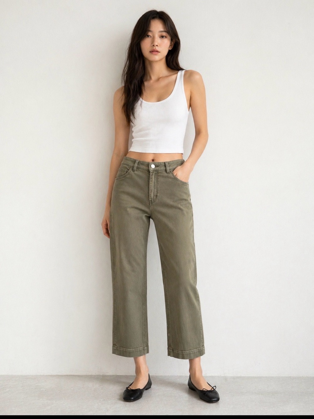 Everlane Army‎ Utility Green Straight Leg Cropped Jean 0